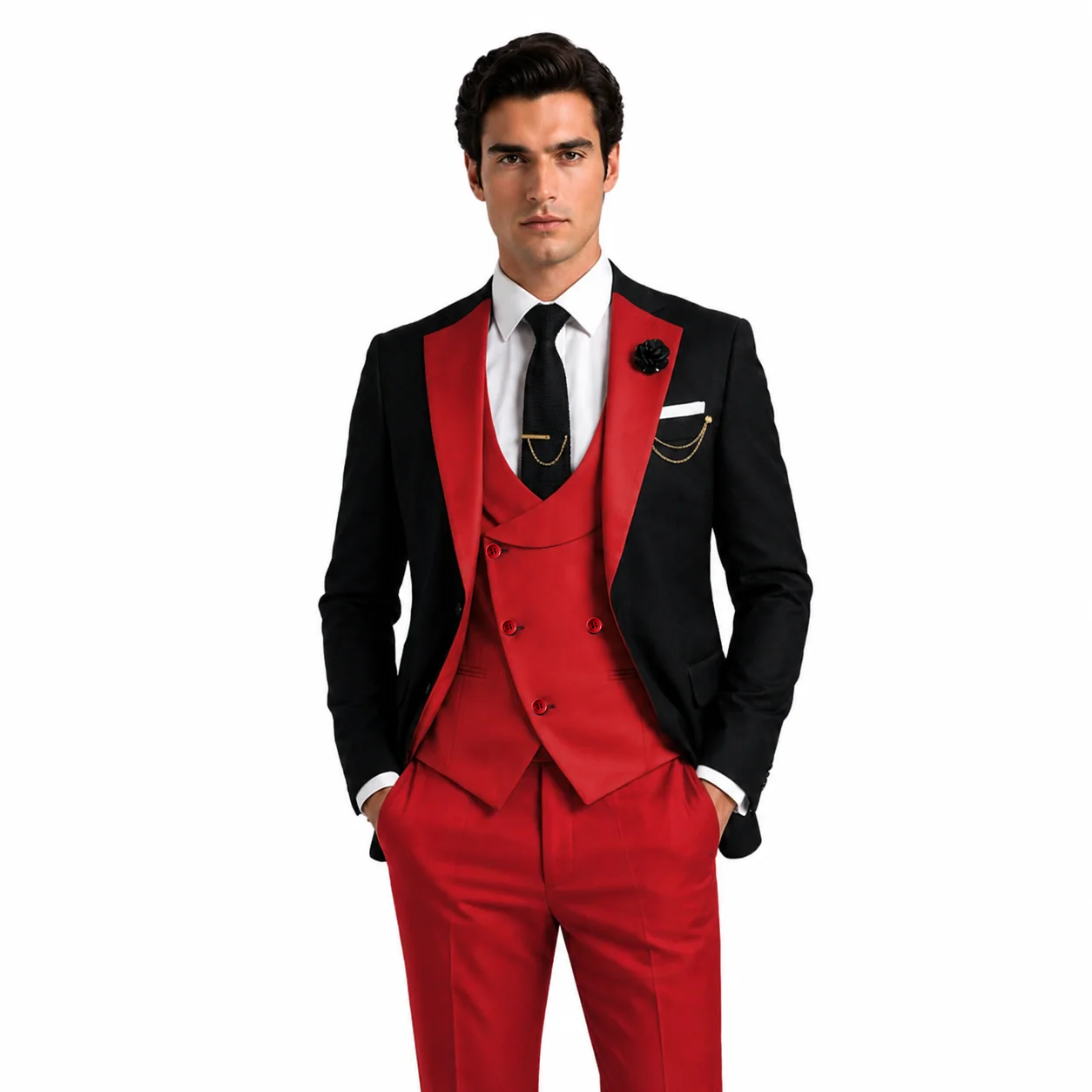 Formal Men's Suits Slim Fit 3 Pieces Notch Lapel Tuxedos (Blazer+Vest+Pant)
