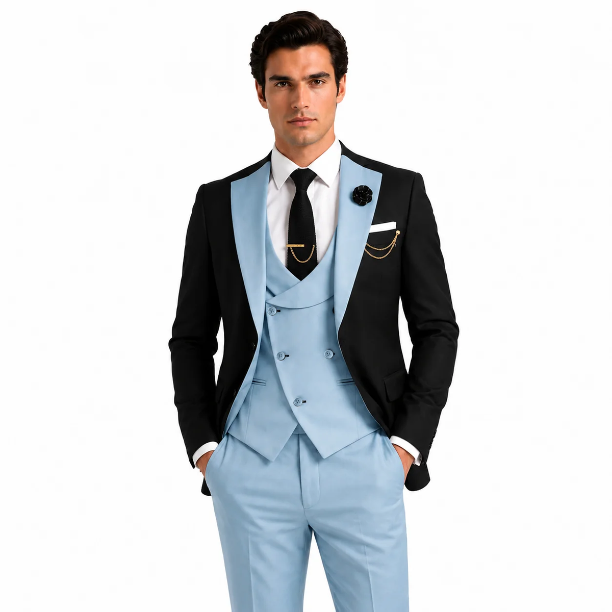 Formal Men's Suits Slim Fit 3 Pieces Notch Lapel Tuxedos (Blazer+Vest+Pant)
