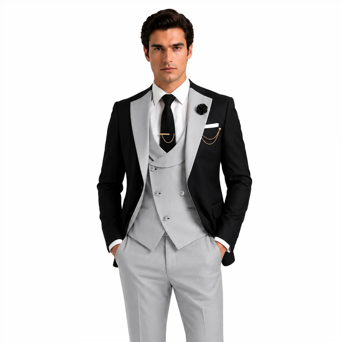 Formal Men's Suits Slim Fit 3 Pieces Notch Lapel Tuxedos (Blazer+Vest+Pant)