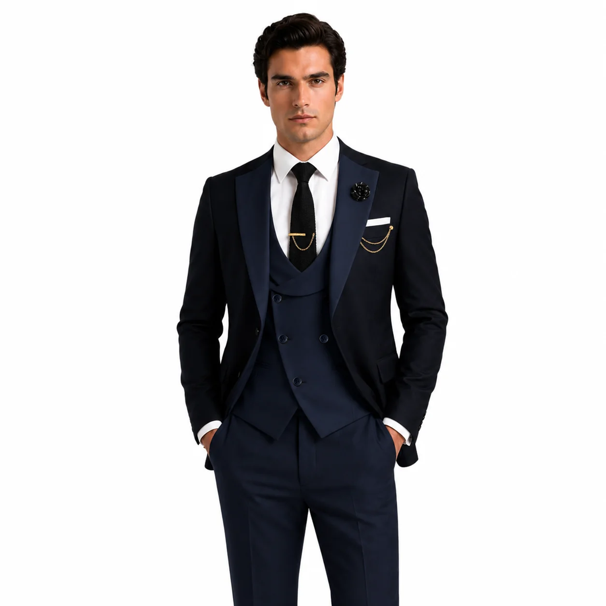 Formal Men's Suits Slim Fit 3 Pieces Notch Lapel Tuxedos (Blazer+Vest+Pant)