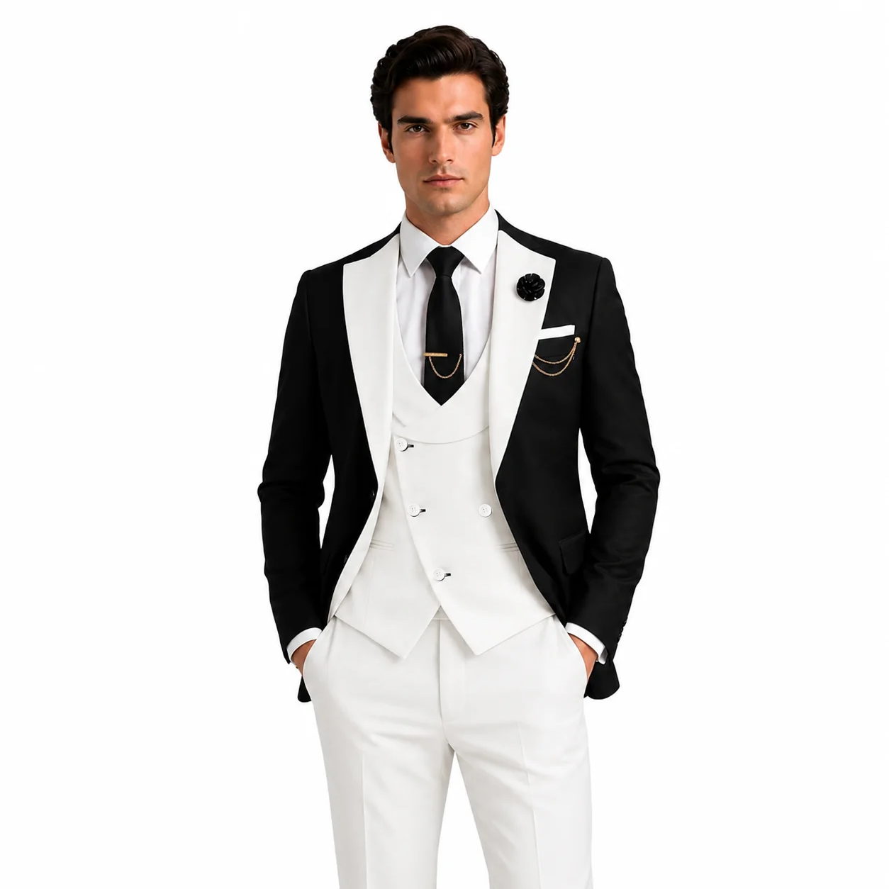 Formal Men's Suits Slim Fit 3 Pieces Notch Lapel Tuxedos (Blazer+Vest+Pant)