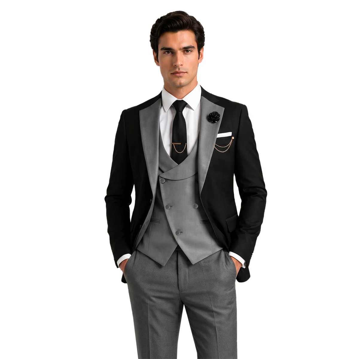 Formal Men's Suits Slim Fit 3 Pieces Notch Lapel Tuxedos (Blazer+Vest+Pant)