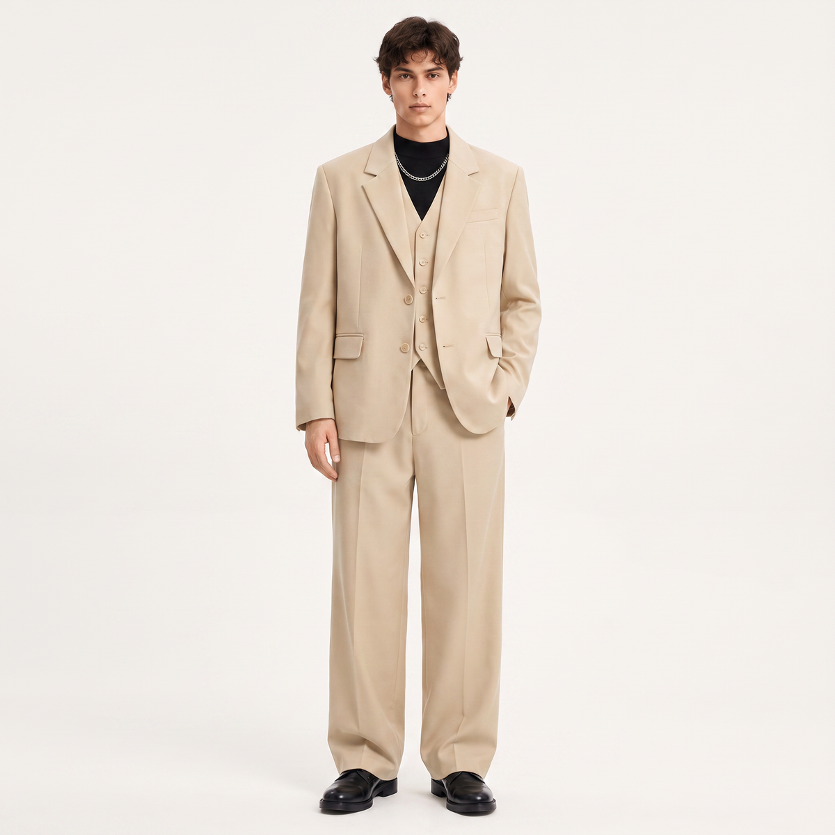 Aesido Men's Single Breasted 3 Pieces Suit Set With Relaxed Fit Blazer Vest And Pants