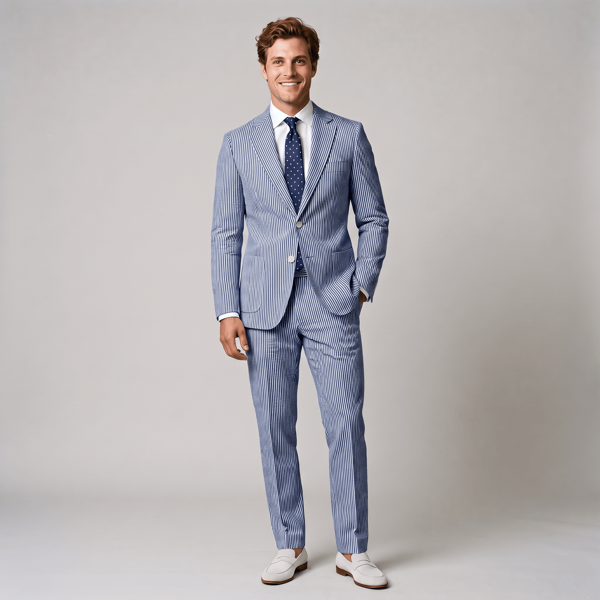Aesido Fashion Men's 2 Pieces Striped Seersucker Notch Lapel Suit  (Blazer+Pants)