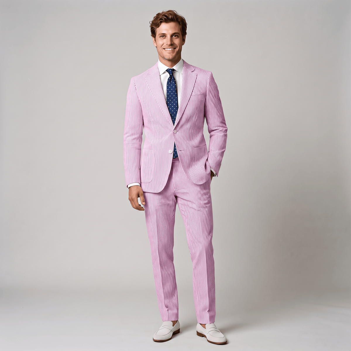 Aesido Fashion Men's 2 Pieces Striped Seersucker Notch Lapel Suit  (Blazer+Pants)