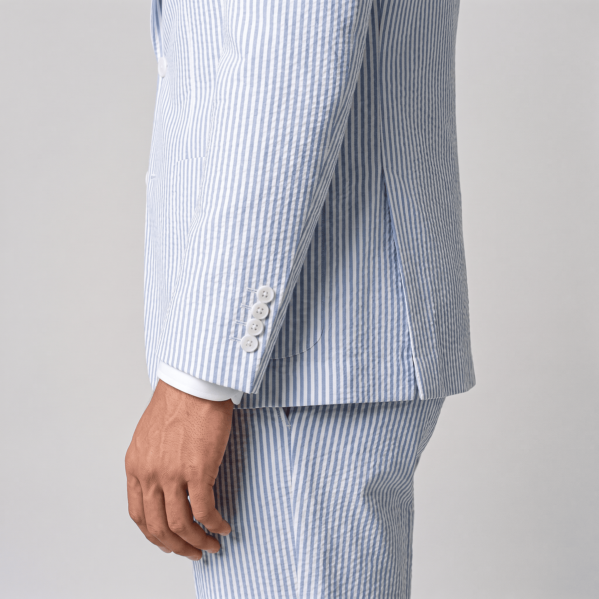 Aesido Fashion Men's 2 Pieces Striped Seersucker Notch Lapel Suit  (Blazer+Pants)
