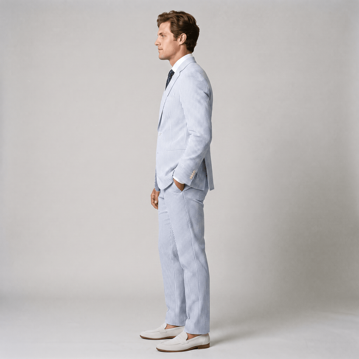 Aesido Fashion Men's 2 Pieces Striped Seersucker Notch Lapel Suit  (Blazer+Pants)