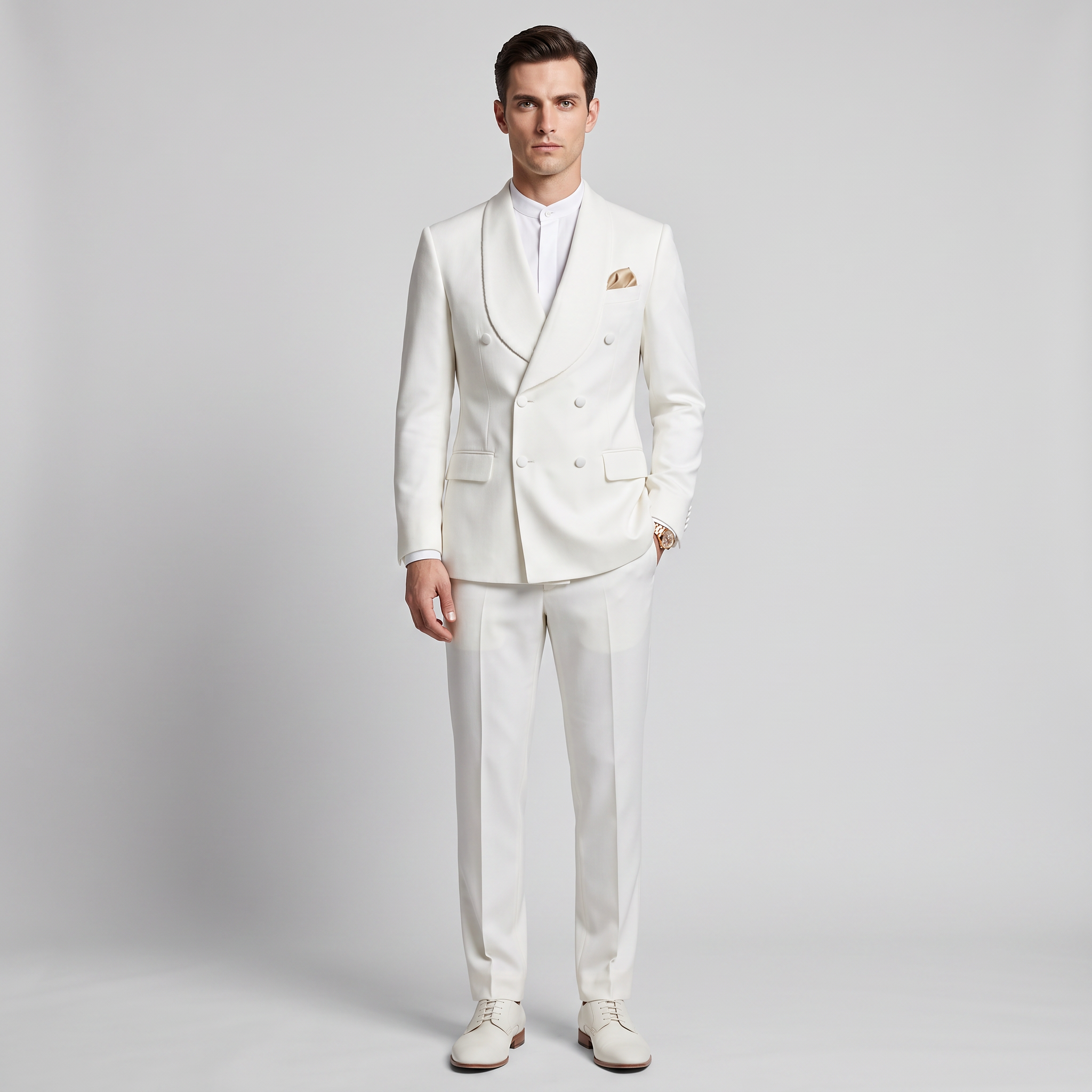 Aesido White 2 Pieces Men's Suits Shawl Lapel Slim Fit Suits For Wedding (Blazer+Pants)