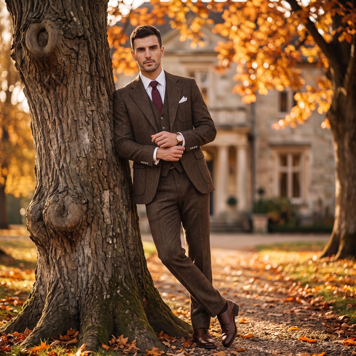 Aesido 3 Pieces Classic Herringbone Notch Lapel Suits (Blazer+Vest+Pants)